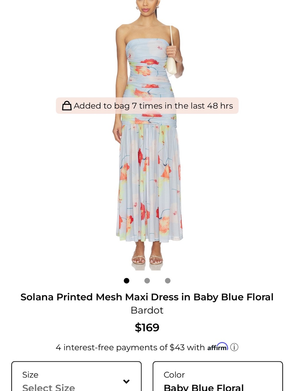 Bardot Kids Strapless Baby Blue Floral Mesh Maxi Dress